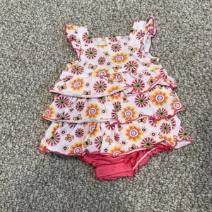Kidgets Baby Girl Floral Ruffle Tiered Bodysuit Pink Yellow Size 3-6 Months